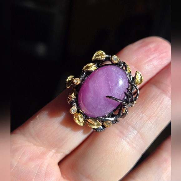 Ruby pink 24k & Topaz sterling rhodium & gold ring with 🕷 🕸 spider sz7 - Picture 5 of 7